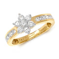 Diamond daisy cluster with grain set shoulders ring in 18ct gold