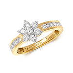 Diamond daisy cluster with grain set shoulders ring 