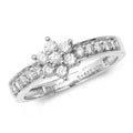 Diamond cluster ring with grain shoulders in white gold