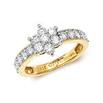DIAMOND CLUSTER WITH GRAIN SET SHOULDERS RING IN 18CT GOLD