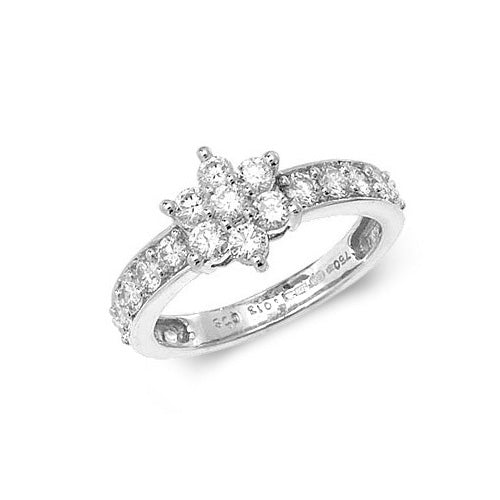 Schulterring mit Diamantcluster und Körnung aus 18-karätigem Weißgold