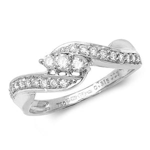 DIAMOND TRILOGY TWIST WITH SET SHOULDERS RING IN 18CT WHITE GOLD
