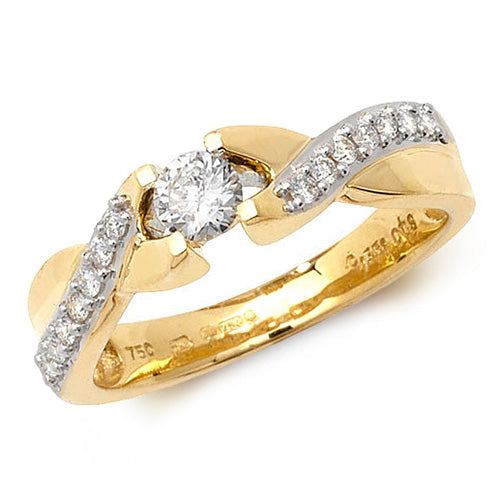 Diamond solitaire twist shoulder ring in 18ct gold