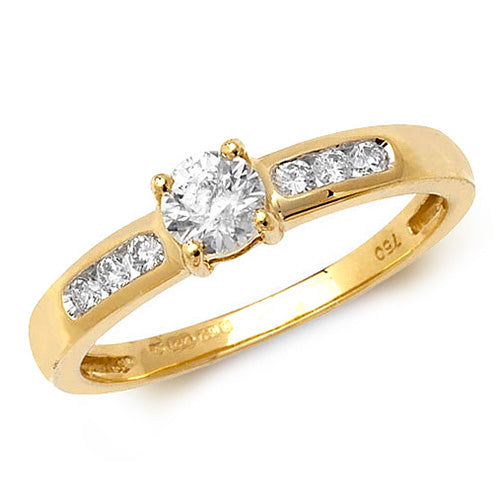 18ct gold diamond solitaire with channel shoulders ring