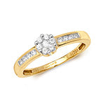 DIAMOND CLUSTER WITH CHANNEL SET SHOULDERS RING IN 18CT GOLD