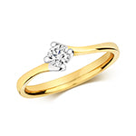 Bague de fiançailles solitaire torsadée en or 18 carats avec diamant.