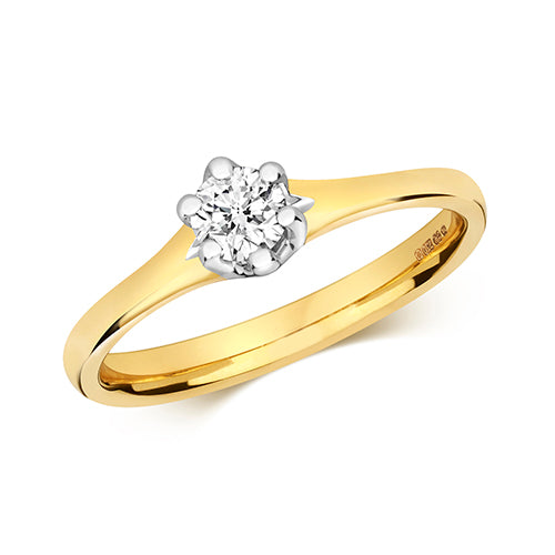 Bague de fiançailles solitaire sertie de 6 diamants en or 18 carats