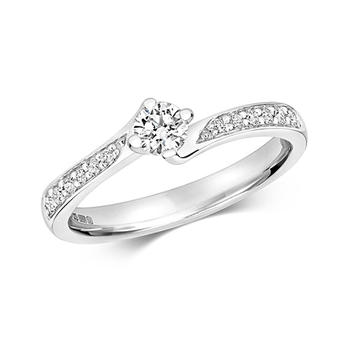 DIAMOND SOLITAIRE CLAW SET WITH GRAIN SET SHOULDERS RING IN 18CT WHITE GOLD