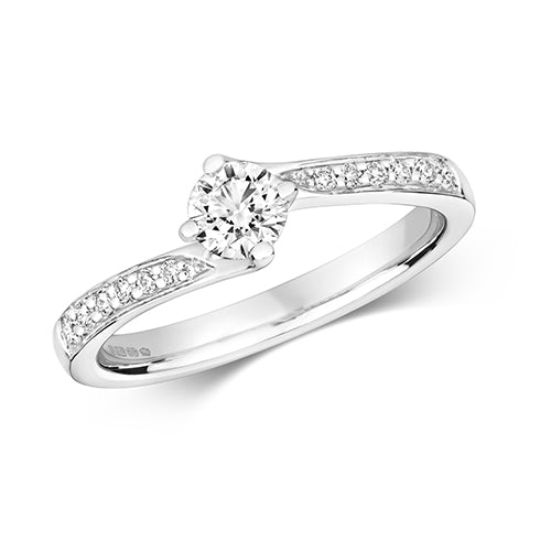 DIAMOND SOLITAIRE CLAW SET WITH GRAIN SET SHOULDERS RING IN 18CT WHITE GOLD