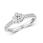 DIAMOND SOLITAIRE 6 CLAW SET WITH GRAIN SET SHOULDERS RING IN 18CT WHITE GOLD