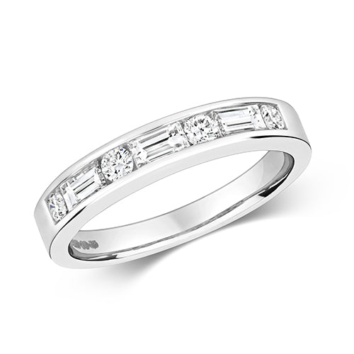 DIAMOND ROUND AND BAGUETTE CHANNEL SET RING IN 18CT WHITE GOLD