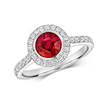 DIAMOND & RUBY ROUND CLUSTER WITH SET SHOULDERS RING IN 18CT WHITE GOLD