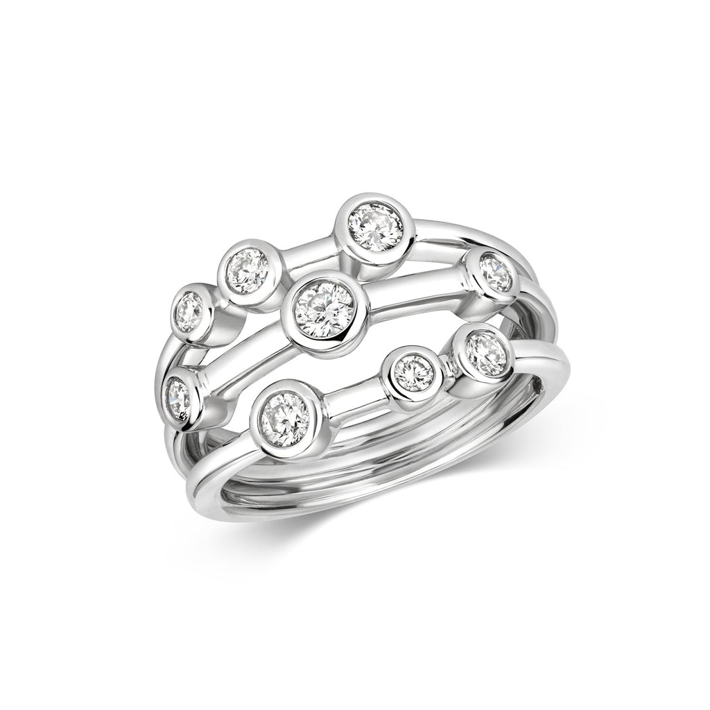 Diamant-Bubble-Ring, 3-reihiger Rubinring aus 18-karätigem Weißgold