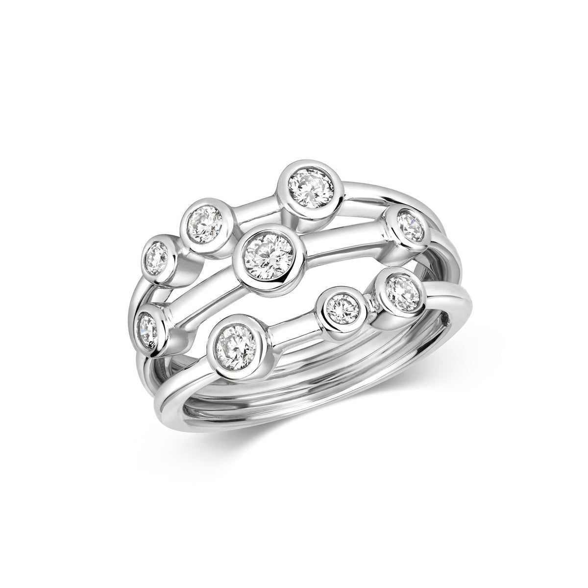 DIAMOND Bubble Ring 3 ROW RUBOVER RING IN 18CT WHITE GOLD