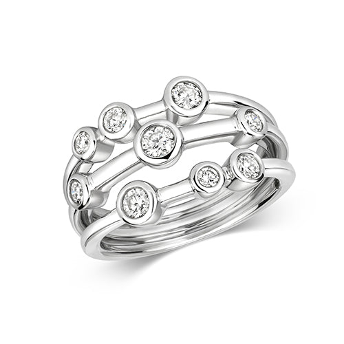 DIAMOND Bubble Ring 3 ROW RUBOVER RING IN 18CT WHITE GOLD