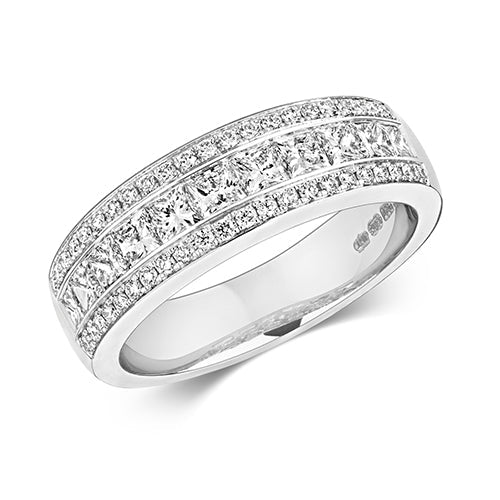 DIAMOND 3 ROW ETERNITY RING IN 18CT WHITE GOLD