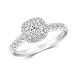 DIAMOND BRILLIANT CUSHION HALO RING IN 18CT WHITE GOLD