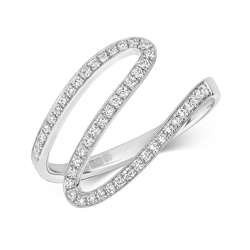 Sparkling white gold diamond wave 
ring