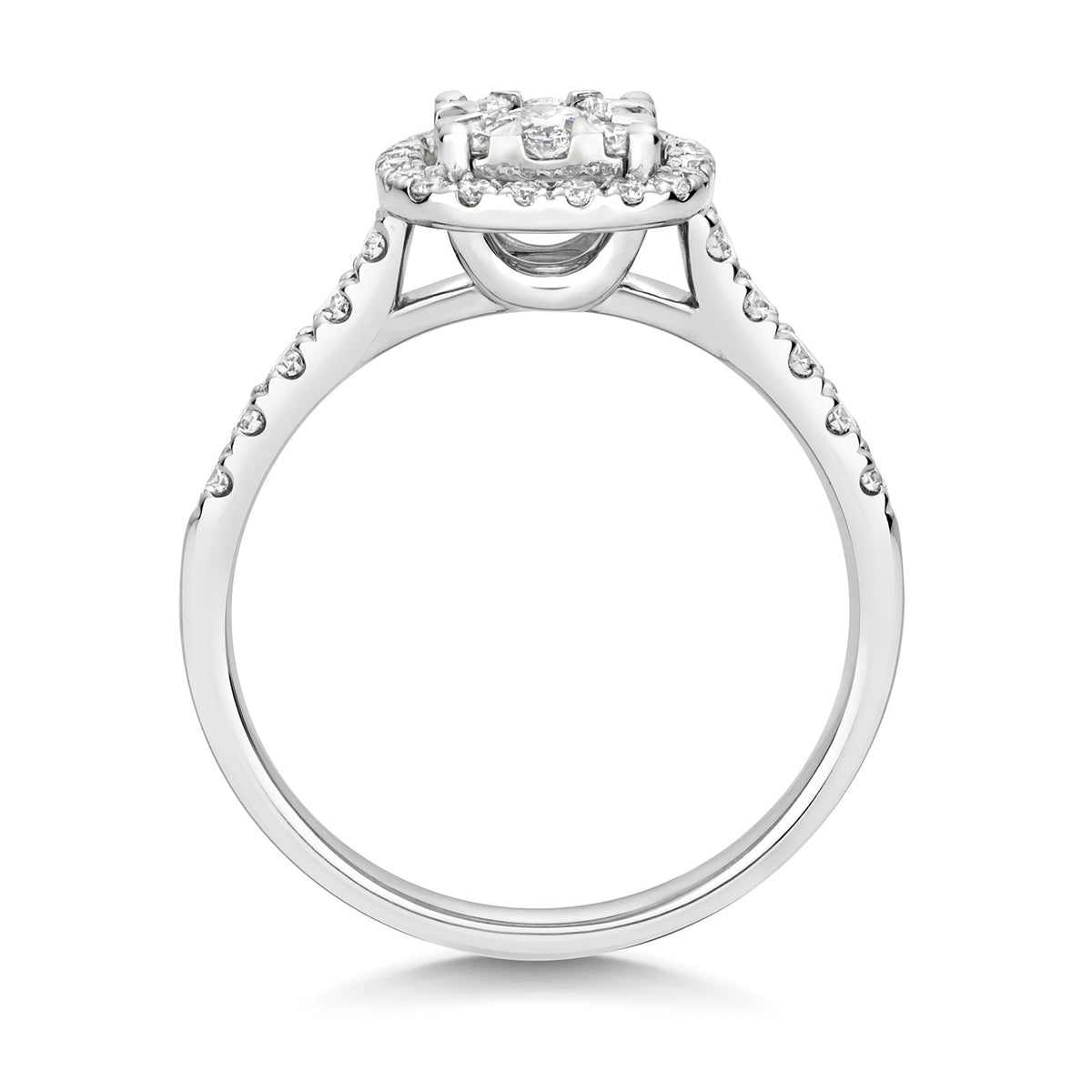 DIAMOND BRILLIANT CUSHION HALO RING IN 18CT WHITE GOLD