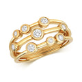Diamant-Bubble-Ring, 3-reihiger Rubinring aus 18-karätigem Gelbgold