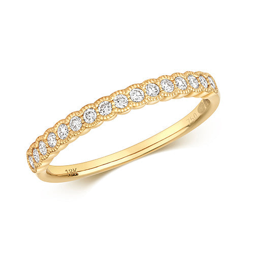 Luxurious 18ct yellow gold diamond millgrain ring