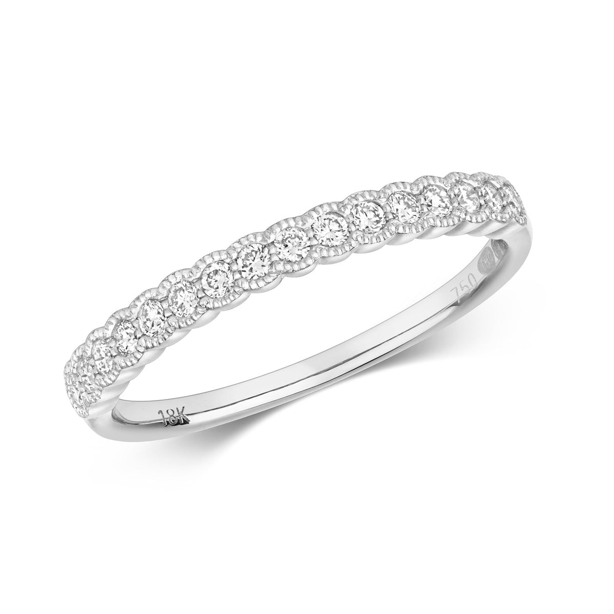 Diamond millgrain ring in 18ct white gold