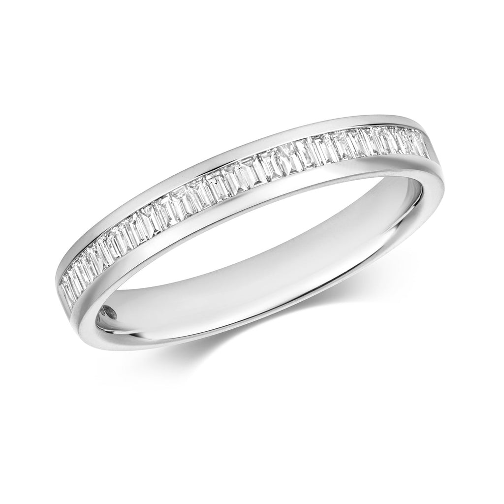 Bague d'éternité sertie de diamants baguette en or blanc 18 carats