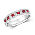  ANELLO ETERNITY CON DIAMANTI E RUBINI TAGLIO TONDO E PRINCIPESSA INCASTONATI A CANALE IN ORO BIANCO 18KT