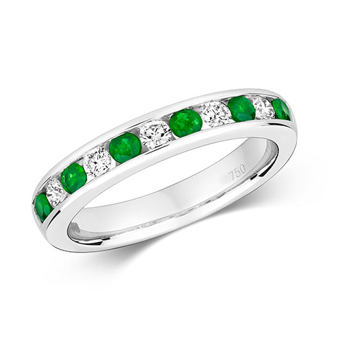  ANELLO ETERNITY CON DIAMANTI E SMERALDI INCASTONATI IN ORO BIANCO 18KT