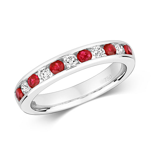 DIAMOND & RUBY CHANNEL SET ETERNITY RING IN 18CT WHITE GOLD