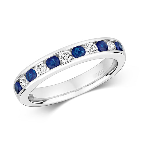 DIAMOND & SAPPHIRE CHANNEL SET ETERNITY RING IN 18CT WHITE GOLD