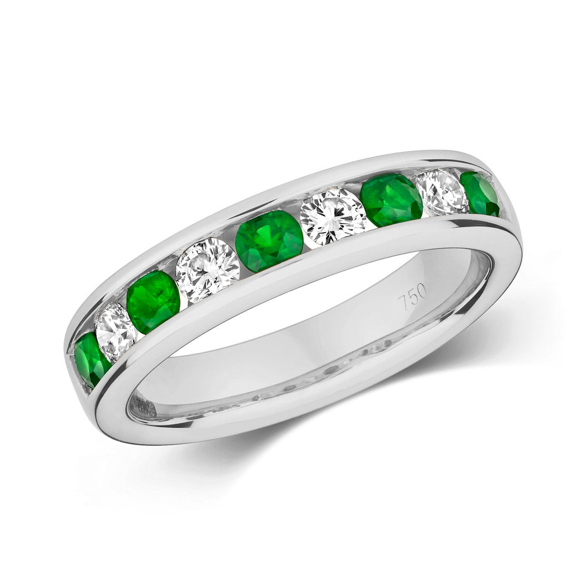  ANELLO ETERNITY CON DIAMANTI E SMERALDI INCASTONATI IN ORO BIANCO 18KT