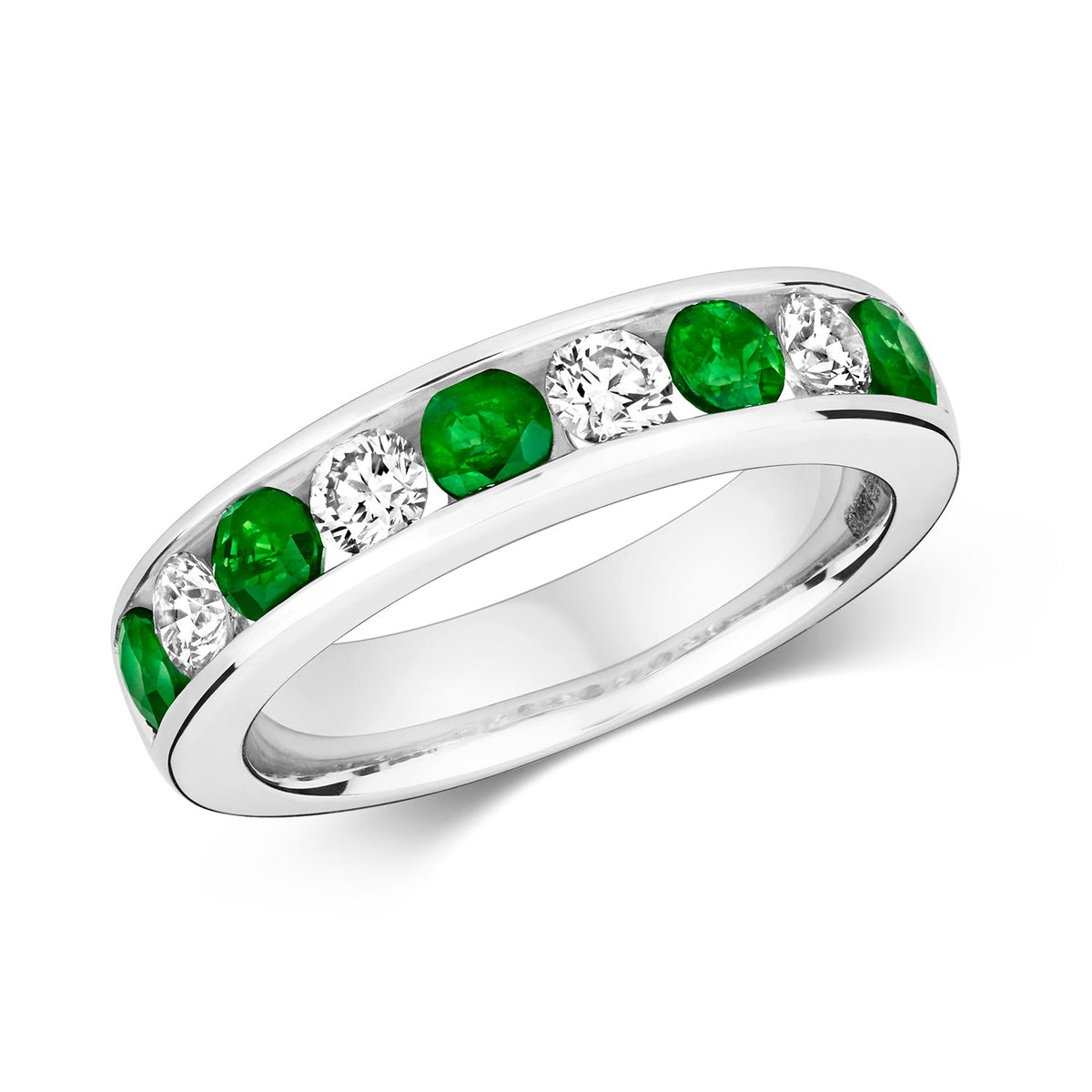  ANELLO ETERNITY CON DIAMANTI E SMERALDI INCASTONATI IN ORO BIANCO 18KT