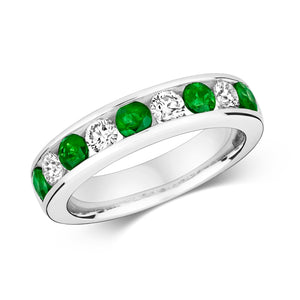 DIAMOND & EMERALD CHANNEL SET ETERNITY RING IN 18CT WHITE GOLD