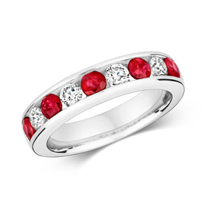 DIAMOND & RUBY CHANNEL SET ETERNITY RING IN 18CT WHITE GOLD