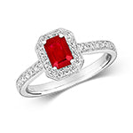 DIAMOND & RUBY OCTAGON CLUSTER WITH SET SHOULDERS RING IN 18CT WHITE GOLD