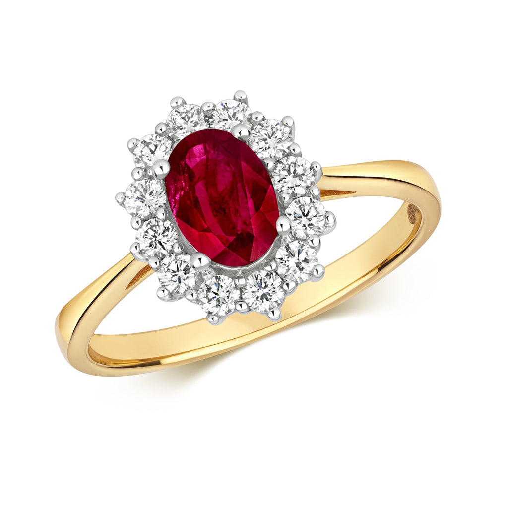 Bague ovale sertie de diamants et de rubis en or 18 carats