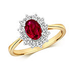 DIAMOND & RUBY OVAL CLUSTER RING IN 18CT GOLD