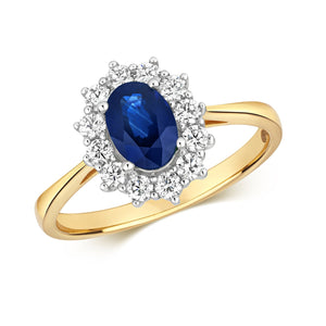 DIAMOND & SAPPHIRE OVAL CLUSTER RING IN 18CT GOLD