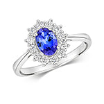 DIAMOND & TANZANITE OVAL CLUSTER RING IN 18CT WHITE GOLD