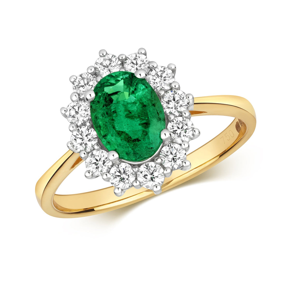  ANELLO A GRUPPO OVALE CON DIAMANTI E SMERALDI IN ORO 18KT