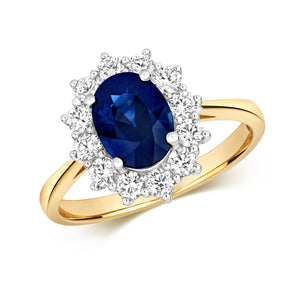 DIAMOND & SAPPHIRE OVAL CLUSTER RING IN 18CT GOLD