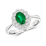  ANELLO A GRUPPO OVALE IN STILE VITTORIANO CON DIAMANTI E SMERALDI IN ORO BIANCO 18KT