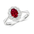 Bague ovale victorienne sertie de diamants et de rubis en or blanc 18 carats