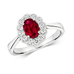 Bague ovale victorienne sertie de diamants et de rubis en or blanc 18 carats