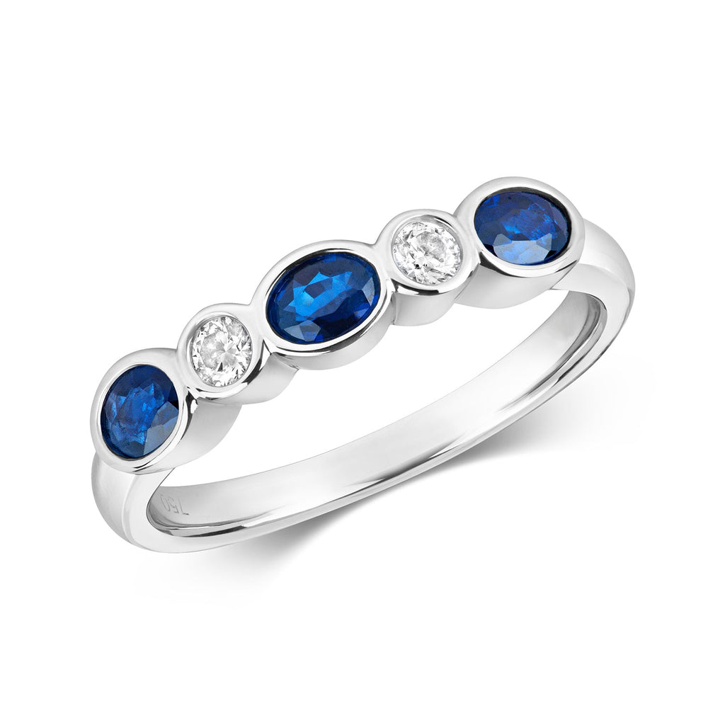 Bague d'éternité sertie de diamants et de saphirs en or blanc 18 carats