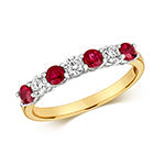 Bague d'éternité sertie de diamants et de rubis en or 18 carats