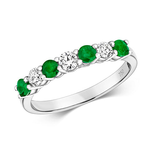  ANELLO ETERNITY CON DIAMANTI E SMERALDI INCASTONATI IN ORO BIANCO 18KT