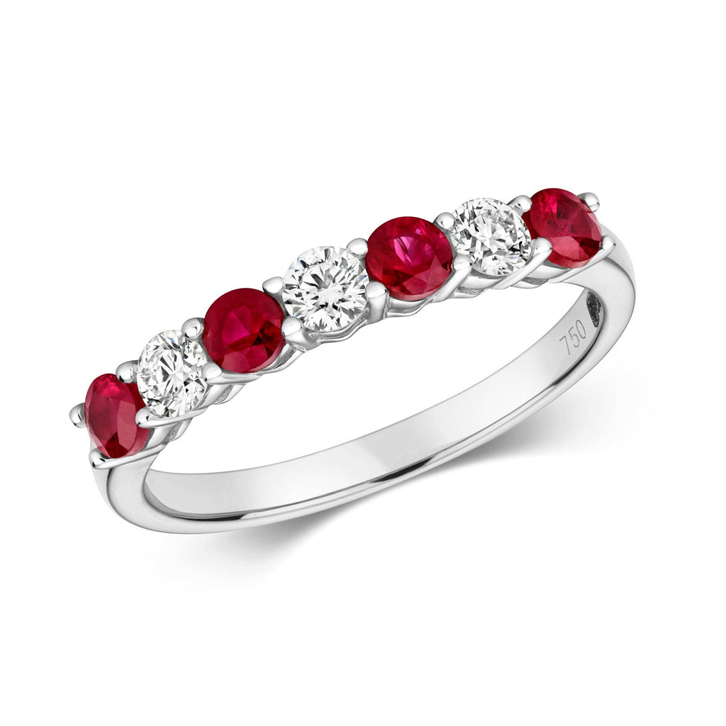 Bague d'éternité sertie de diamants et de rubis en or blanc 18 carats