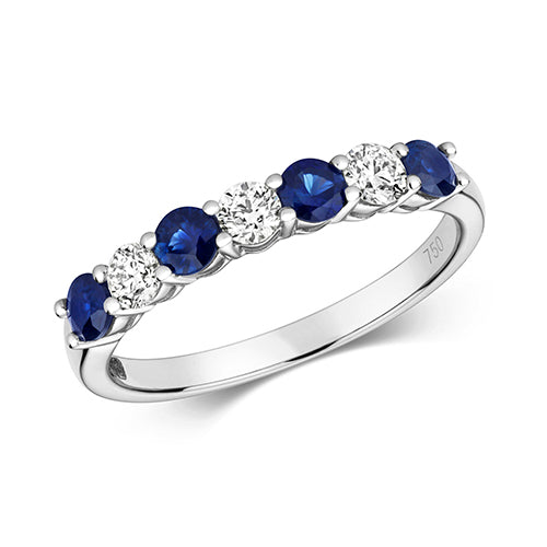 Bague d'éternité sertie de diamants et de saphirs en or blanc 18 carats